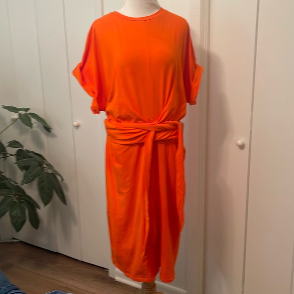 Eloquii orange cotton dress with cross over tie